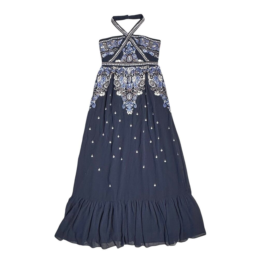Altar’d State | Women | Corabeth Embroidered Blue Halter Neck Maxi Dress | Small - Picture 15 of 16